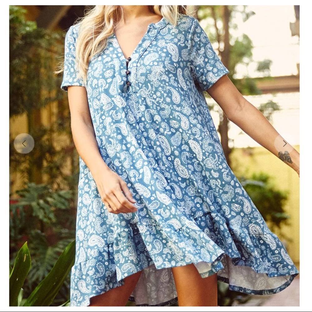 #14 Boho Chic Ruffle Hemline Paisley Print Tunic Dress - Picture 5 of 6